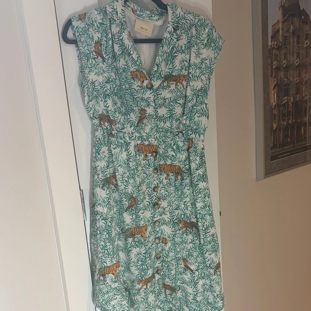 Maeve Anthropologie Green Leaf Print Dress (2P) - Picture 1 of 4